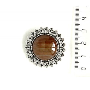 Брошь из агата кофейного (тонировка) "подсолнух", круг 20мм