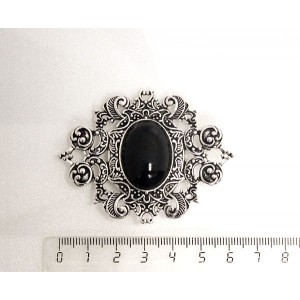 Брошь из агата черного "филигрань", овал 25х18мм