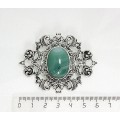 Брошь из агата зеленого, "филигрань", овал 25х18мм