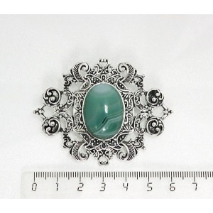 Брошь из агата зеленого, "филигрань", овал 25х18мм