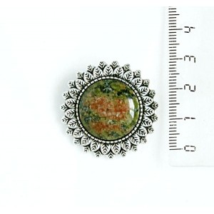 Брошь из унакита "подсолнух", круг 20мм