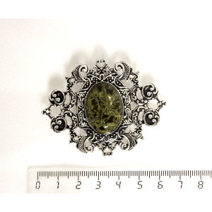 Брошь из змеевика "филигрань", овал 25х18мм