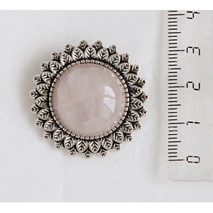 Брошь из розового кварца "подсолнух", круг 20мм