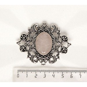 Брошь из розового кварца "филигрань", овал 25х18мм