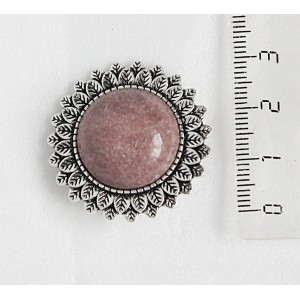 Брошь из родонита "подсолнух", круг 20мм