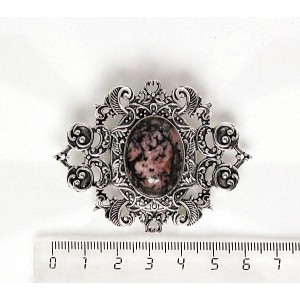 Брошь из родонита "филигрань", овал 25х18мм