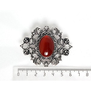 Брошь из сердолика "филигрань", овал 25х18мм