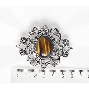 Брошь из тигрового глаза "филигрань", овал 25х18мм