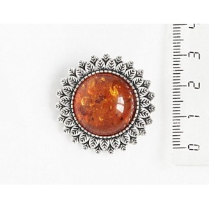 Брошь из янтаря (переплавленый) "подсолнух", круг 20мм, цвет коньячный