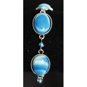 Браслет из агата синего (тонировка), овалы 18х13мм + хрусталь, цепочка