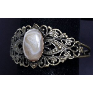 Браслет из агата кофейного (тонировка), овал 25х18мм, жесткая основа цвет бронза