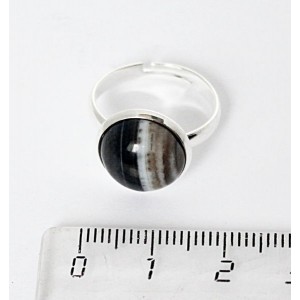 Кольцо c агатом черным, круг 12мм, безразмерное