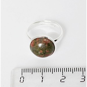 Кольцо с унакитом, круг 12мм, безразмерное