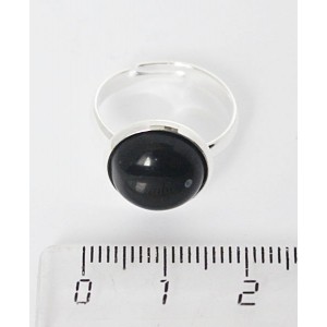 Кольцо с обсидианом снежным, круг 12мм, безразмерное