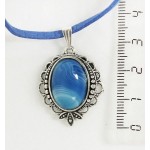 Кулон из агата синего (тонировка), овал 18х13мм, оправа "трилистник"