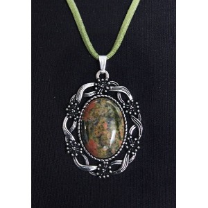 Кулон из унакита, овал 25х18мм, оправа "торжество"