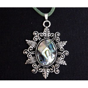 Кулон из гелиотиса (мозаика), овал 18х13мм, оправа "папоротник"