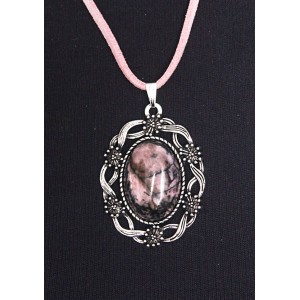 Кулон из родонита, овал 25х18мм, оправа "торжество"