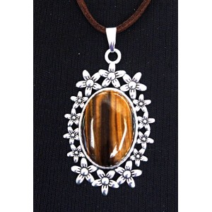 Кулон из тигрового глаза, овал 25х18мм, оправа "клумба"