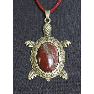 Кулон из яшмы красно-коричневой "черепаха", овал 25х18мм, цвет бронза