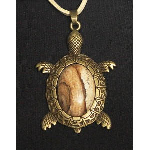 Кулон из яшмы песочной "черепаха", овал 25х18мм, цвет бронза