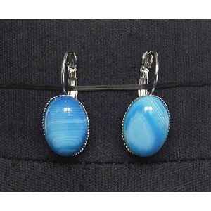 Cерьги из агата синего (тонировка), овал 18х13мм замок петелька