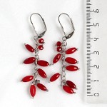 Серьги из коралла красного, "рис" на цепочке