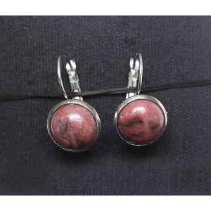 Серьги из родонита, круг 12мм, нерж. сталь