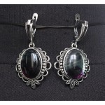 Серьги из флюорита, овал 18х13мм, оправа "трилистник", швензы посеребрение