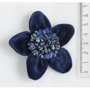 Брошь из лазурита и бархата "цветок" малая, диаметр 7см