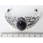 Браслет из аметиста, овал 25х18мм, жесткая основа цвет ант.серебро