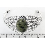 Браслет из змеевика, овал 25х18мм, жесткая основа цвет ант.серебро