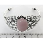 Браслет из розового кварца, овал 25х18мм, жесткая основа цвет ант.серебро
