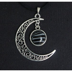 Кулон из агата черного "луна", круг 12мм