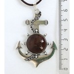 Кулон из агата кофейного (тонировка) "якорь", круг 20мм