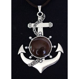 Кулон из агата кофейного (тонировка) "якорь", круг 20мм