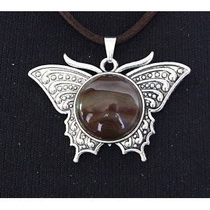 Кулон из агата кофейного (тонировка) "бабочка", круг 20мм