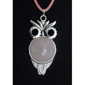 Кулон из кварца розового "сова", круг 20мм