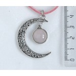 Кулон из кварца розового "луна", круг 12мм