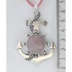 Кулон из кварца розового "якорь", круг 20мм