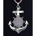 Кулон из кварца розового "якорь", круг 20мм