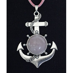 Кулон из кварца розового "якорь", круг 20мм