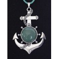 Кулон из кварца зеленого "якорь", круг 20мм