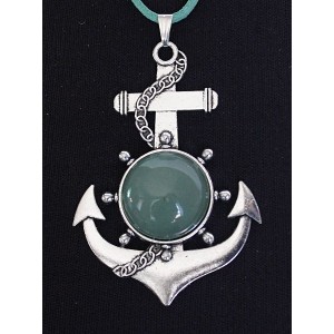 Кулон из кварца зеленого "якорь", круг 20мм