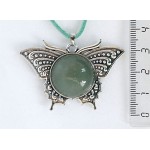 Кулон из кварца зеленого "бабочка", круг 20мм