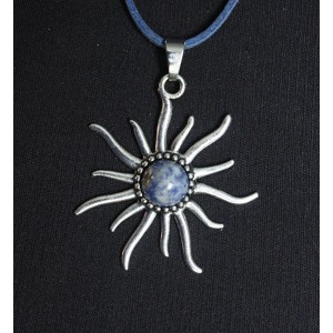 Кулон из лазурита (бело-синий) "солнышко", круг 12мм