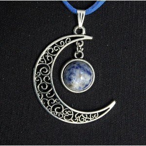 Кулон из лазурита (бело-синий) "луна", круг 12мм