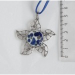 Кулон из лазурита и пирита "цветок 5 лепестков", мозаика, круг 20мм