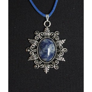 Кулон из лазурита (бело-синий), овал 18х13мм, оправа "папоротник"