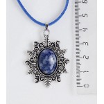Кулон из лазурита (бело-синий), овал 18х13мм, оправа "папоротник"